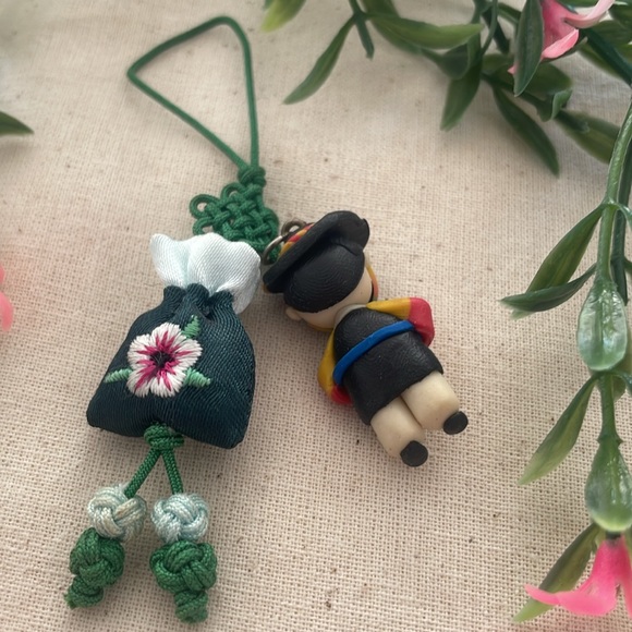 Traditional Korean Hanbok Man Keychain Purse Charm with Mini Pouch NEW - Picture 7 of 12